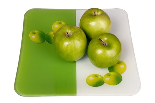 Green and fresh apples on a white background