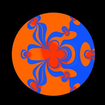 An abstract blue and orange image done in the Retro style of Midcentury Modern textiles.