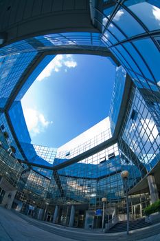 Kind on the sky from a courtyard of a modern business centre
