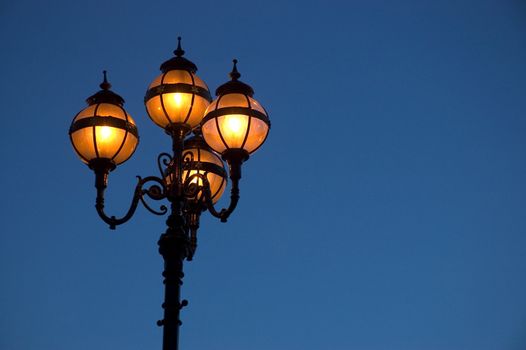 Victorian City Streetlamp in Dublin, shot from below with lots of Sky