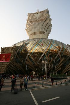 The famous Grand Lisboa Hotel and Casino. Built to meet the hordes of gamblers from mainland China, now stands as a landmark and symbol of Macau.