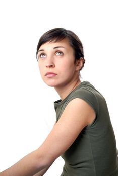 Portrait of beautiful young sexy woman on white background