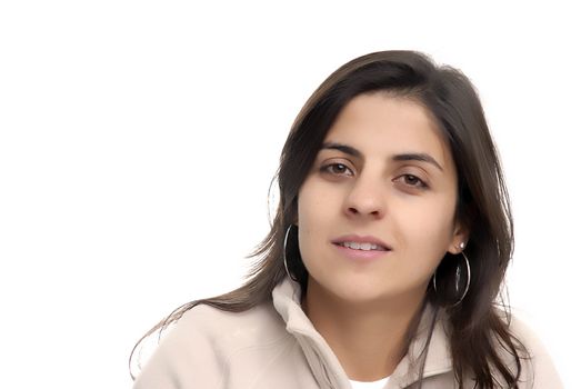 young casual woman portrait in a white background