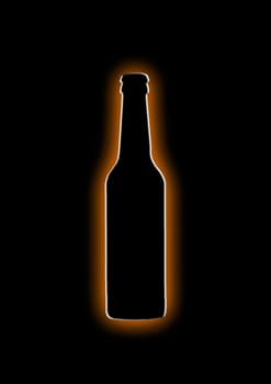 Orange-white silhouette of a beer bottle on black background