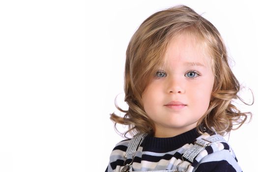 beauty a little girl on white background