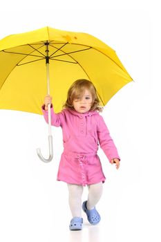 beauty a little girl with yellow umbrella 