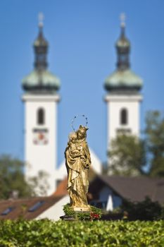 The beautiful golden Maria Statue in Tutzing Bavaria Germany