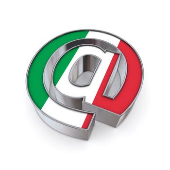 silver shiny chrome @ AT symbol on white background with Italy flag texture