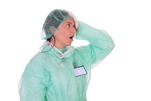 shouting shocked healthcare worker on white background
