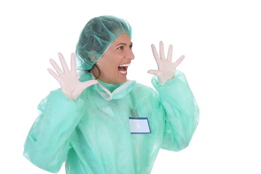 shouting shocked healthcare worker on white background