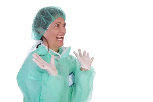 shouting shocked healthcare worker on white background