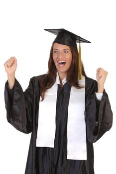 happy graduation a young woman on white background