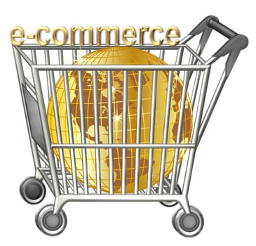 illustration of a shopping cart with golden globe