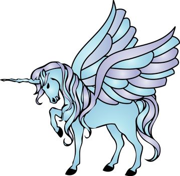 illustration of a blue unicorn with wings