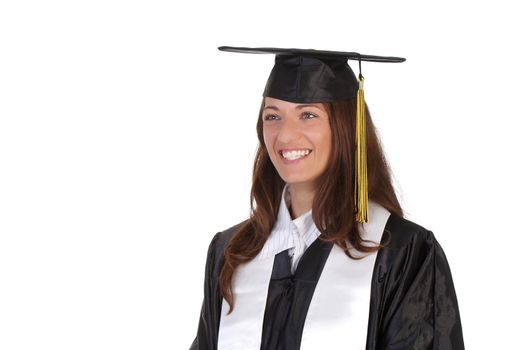 happy graduation a young woman on white background