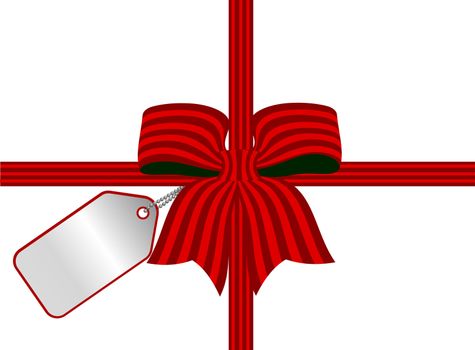 illustration of a red ribbon with card tag on white background