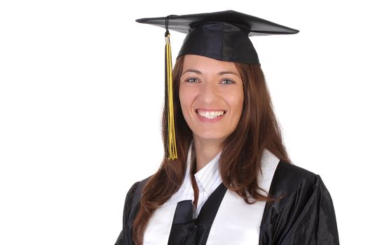 happy graduation a young woman on white background