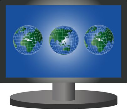 illustration of a lcd tv with globe