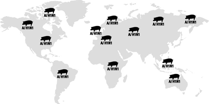 illustration of a H1N1 Swine Flu Hazard worldwide Warning 