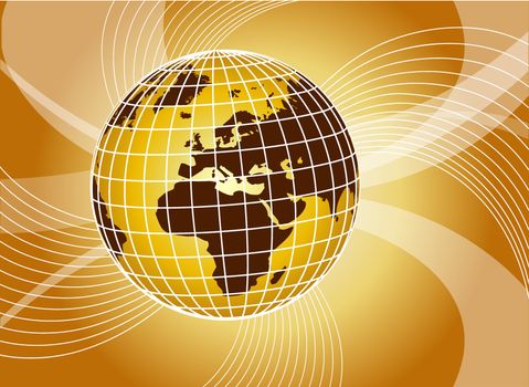 illustration of an abstract yellow background with swirls and globe