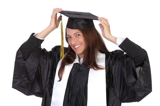 happy graduation a young woman on white background