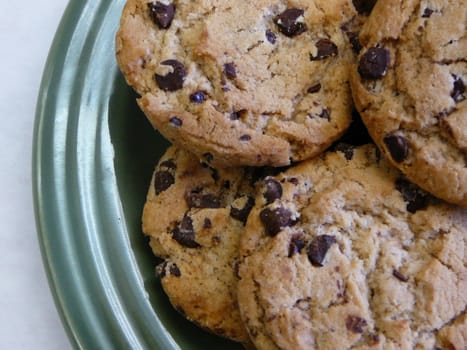 Plate of Chocolate chip cookies.