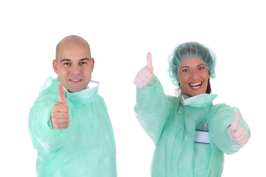 details successful healthcare workers on white background