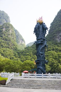 Image of a huge dragonball monument at the Assembly Dragon Cave entrance, Yangshuo, Guilin, China.