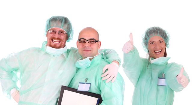 details successful healthcare workers on white background