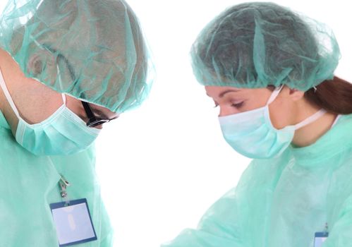 two surgeon at work on white background