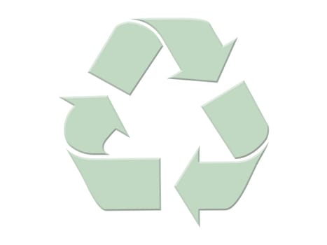 Green recycling symbol on white background