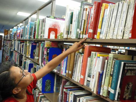 Girl looking for a library book