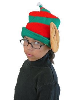 Girl wearing elf hat