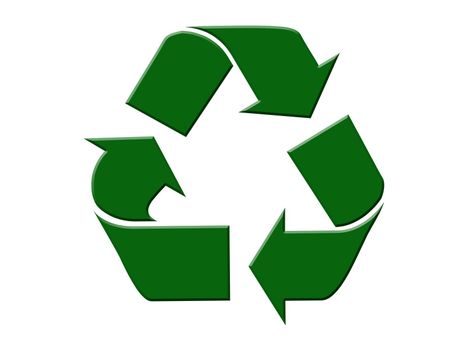 Green recycling symbol on white background