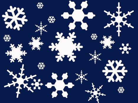 White snowflakes on blue background