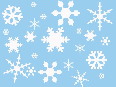 White snowflakes on blue background