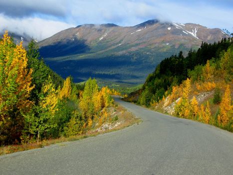 Cassair Highway in fall, northern British Columbia, Canada.