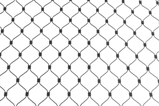 Steel cable netting background texture pattern isolated on white background.