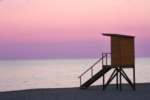 details of life guard tower and ocean 