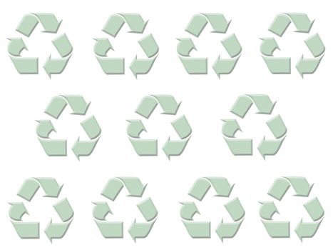 Green recycling symbol on white background