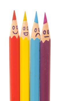 Happy group of pencil faces as social network isolated on white 
