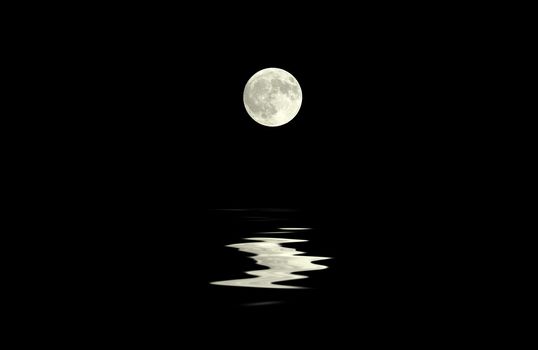 A full moon reflected in the dark sea