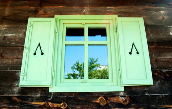 green wooden retro styled window