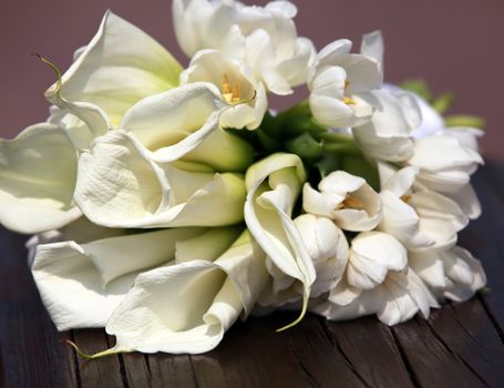 Wedding bouquet from tulips and callas
