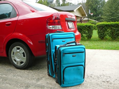 Luggage beside trunk
