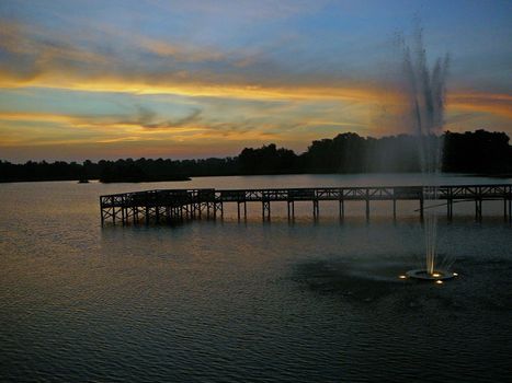 Daybreak at a lake park,