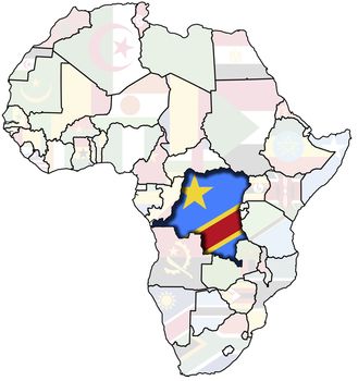 congo flag on map of africa