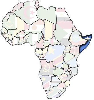 somalia on africa map with flags