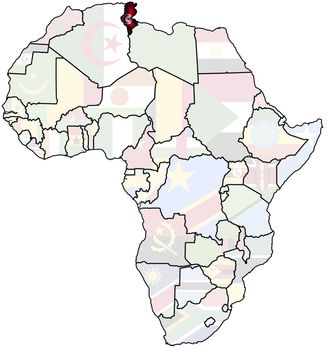 flag of tunisia on africa map
