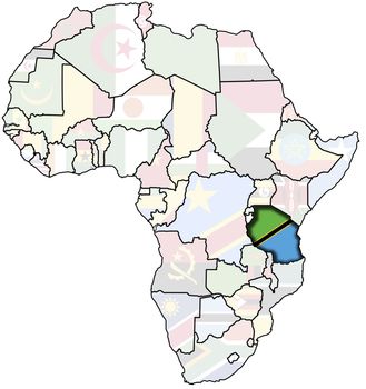 flag of tanzania on africa map
